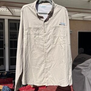 Columbia PFG Long Sleeve Fishing Shirt Men's Size L/G Tan Vented Sun Protection